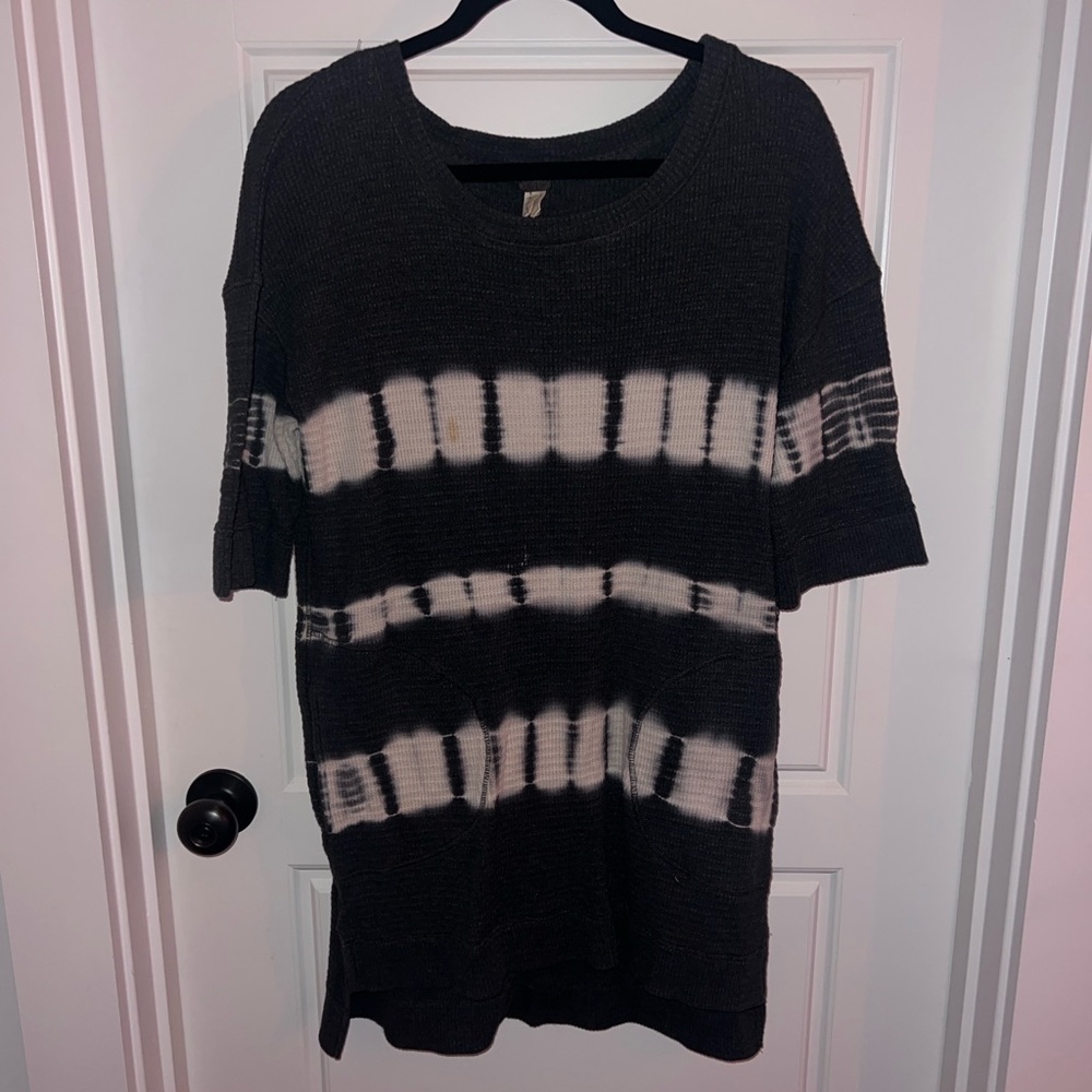 We The Free/Free People Black and White Striped Tye Dye Mini Dress